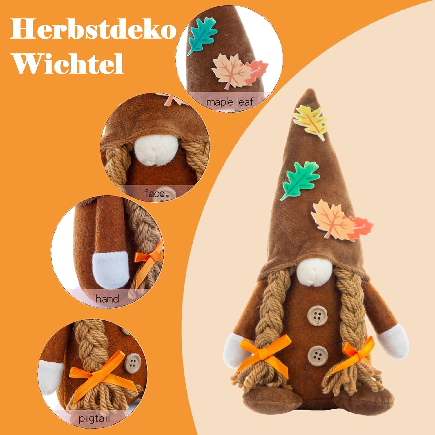 Herbstdeko Wichtel, 2 Stück Herbst Dekoration Wichtel Figuren, Herbst Deko Wichtel Puppen mit Sonnenblume, Herbstdeko Innen 2
