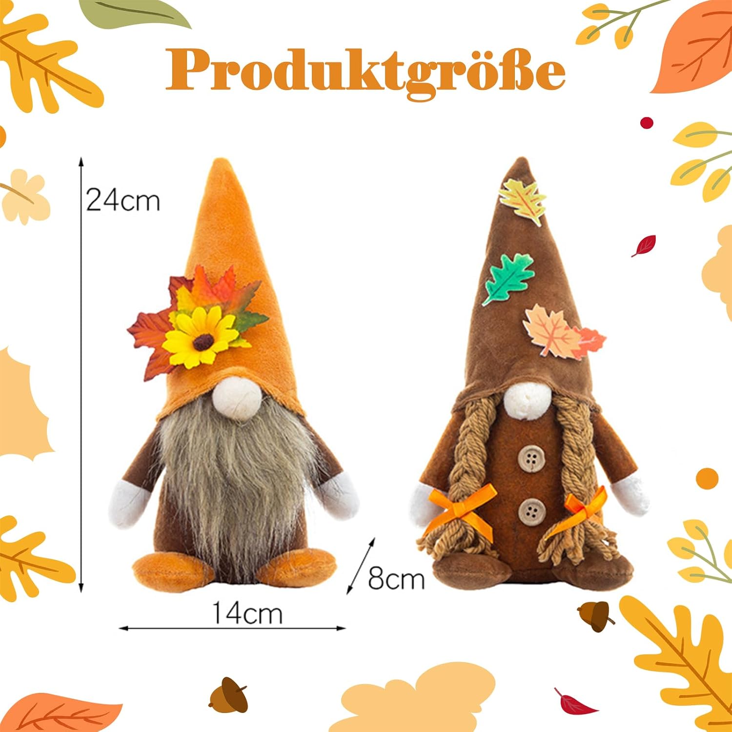 Herbstdeko Wichtel, 2 Stück Herbst Dekoration Wichtel Figuren, Herbst Deko Wichtel Puppen mit Sonnenblume, Herbstdeko Innen 3