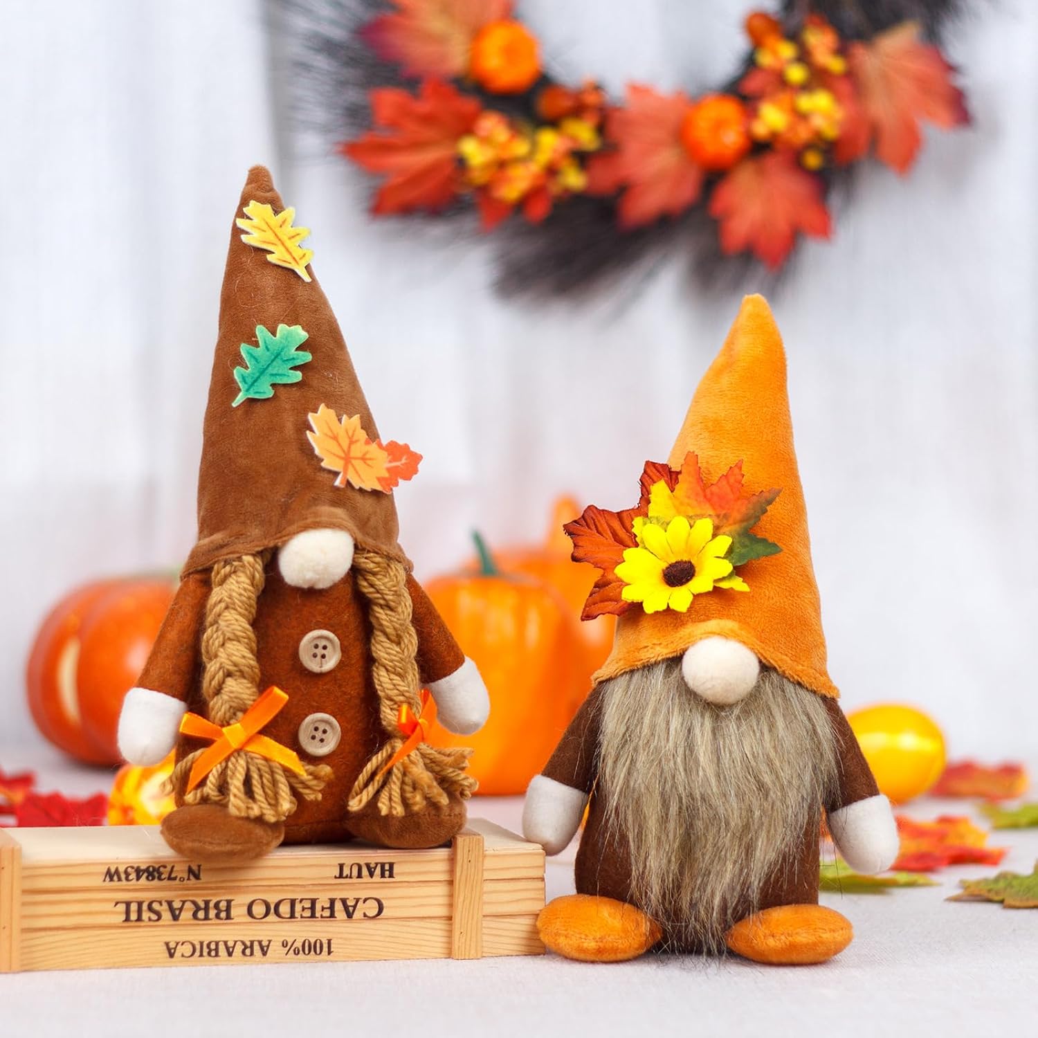 Herbstdeko Wichtel, 2 Stück Herbst Dekoration Wichtel Figuren, Herbst Deko Wichtel Puppen mit Sonnenblume, Herbstdeko Innen 4