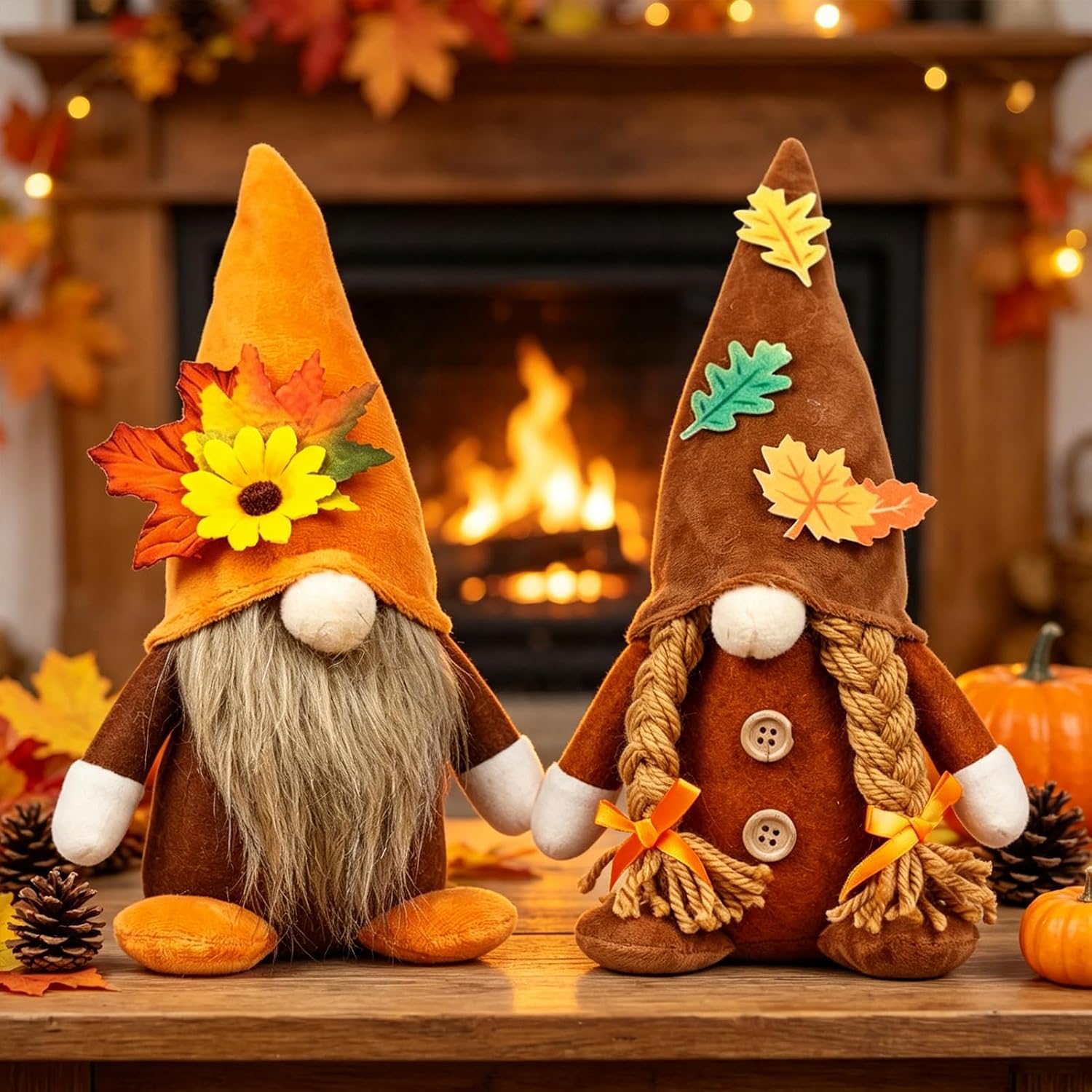 Herbstdeko Wichtel, 2 Stück Herbst Dekoration Wichtel Figuren, Herbst Deko Wichtel Puppen mit Sonnenblume, Herbstdeko Innen 6