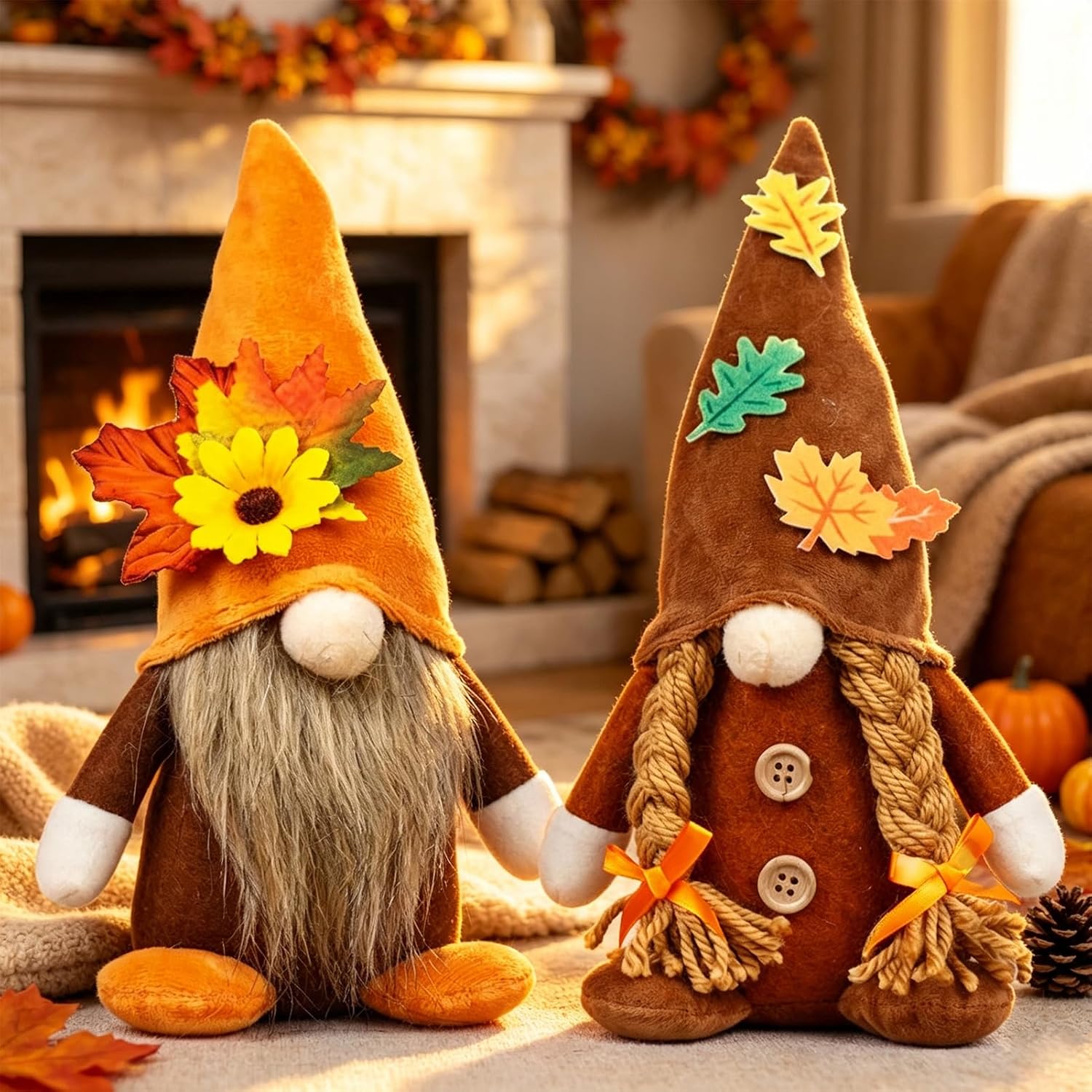 Herbstdeko Wichtel, 2 Stück Herbst Dekoration Wichtel Figuren, Herbst Deko Wichtel Puppen mit Sonnenblume, Herbstdeko Innen 8