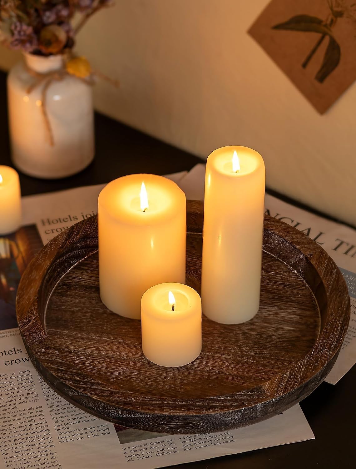 Hanobe Kerzentablett Holz Deko Tablett Rund Holztablett für Tischdeko Holzbraun 3