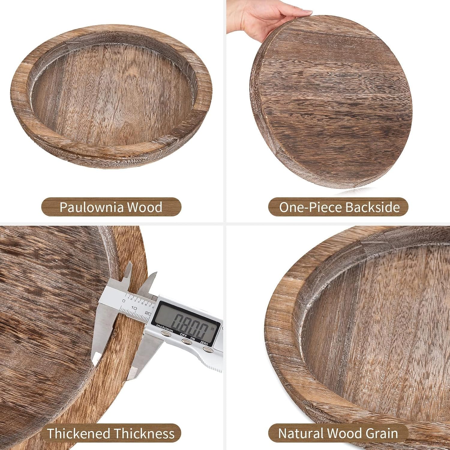 Hanobe Kerzentablett Holz Deko Tablett Rund Holztablett für Tischdeko Holzbraun 9