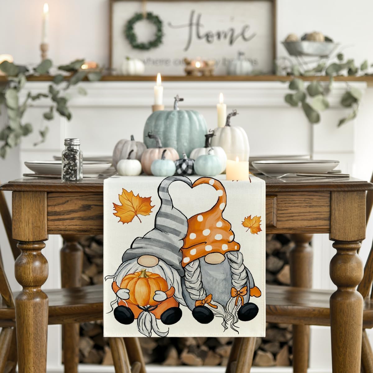 Artoid Mode GNOME Kürbisse Ahornblätter Herbst Tischläufer 40x180 cm 40 x 180 cm Beige 2