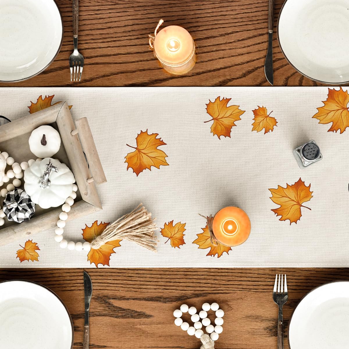 Artoid Mode GNOME Kürbisse Ahornblätter Herbst Tischläufer 40x180 cm 40 x 180 cm Beige 4