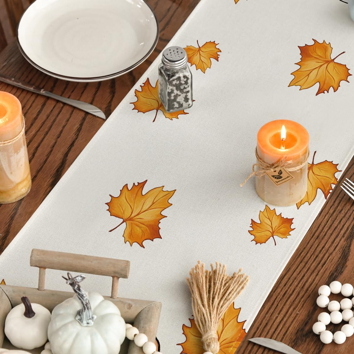 Artoid Mode GNOME Kürbisse Ahornblätter Herbst Tischläufer 40x180 cm 40 x 180 cm Beige 7