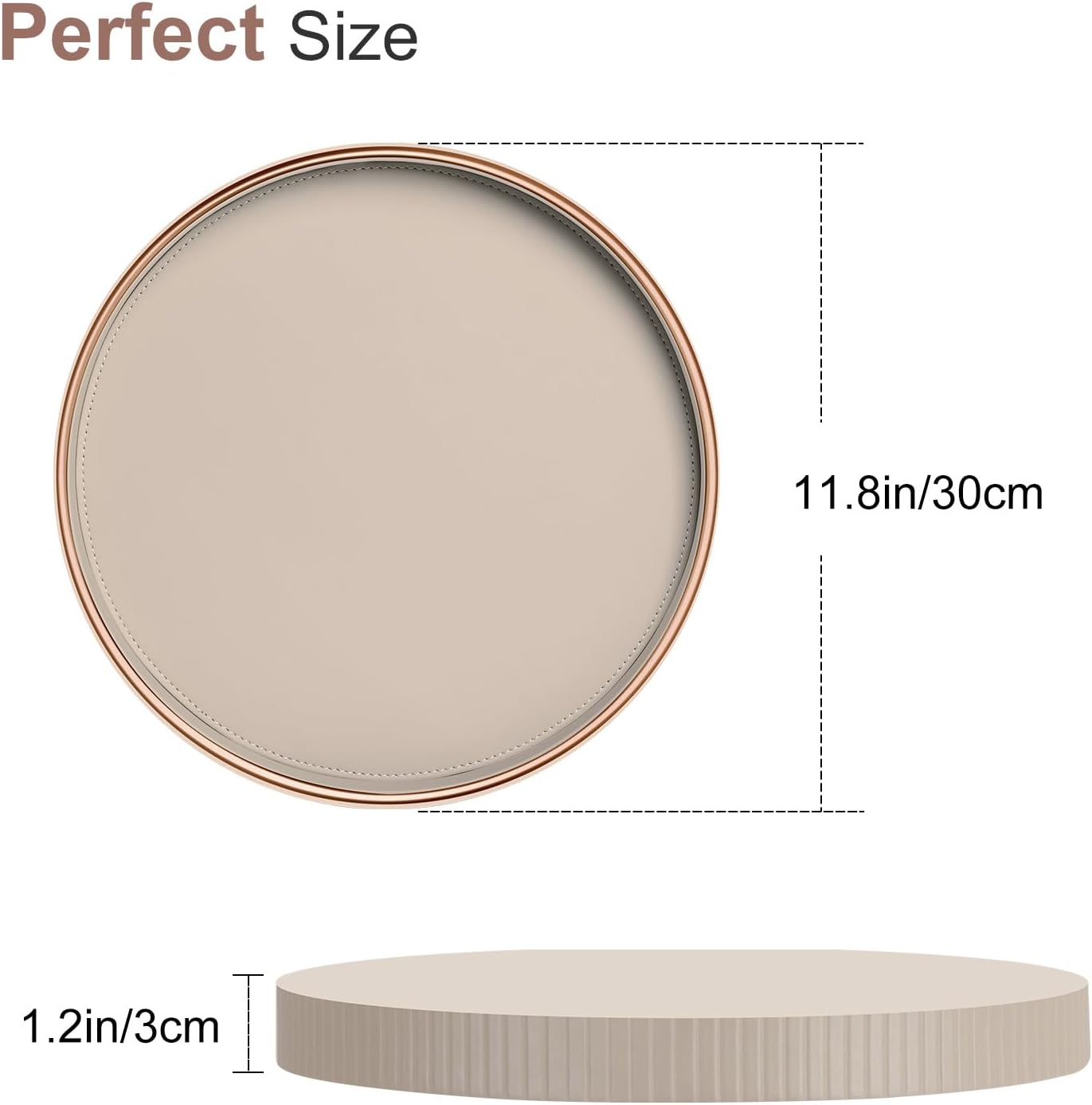 KINGFOM Tablett Serviertablett Groß Deko Tablett Rund Ø 30 cm | PU Leder Dekotablett Valet Tablet für Küche,Wohnzimmer, Sch 3
