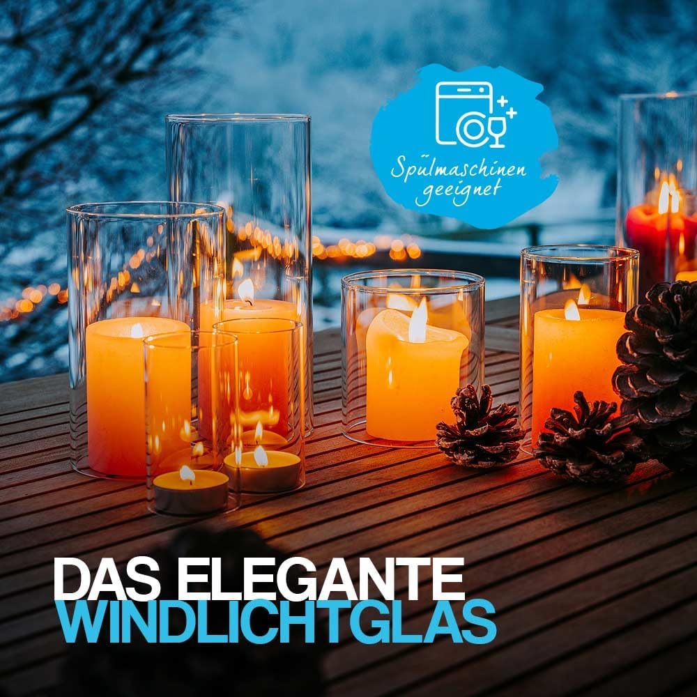 Tuuters 2 Stück Windlicht Glas ohne Boden, Glaszylinder (120 x Ø 70 mm) 120 x Ø 70 mm Ohne Boden 2
