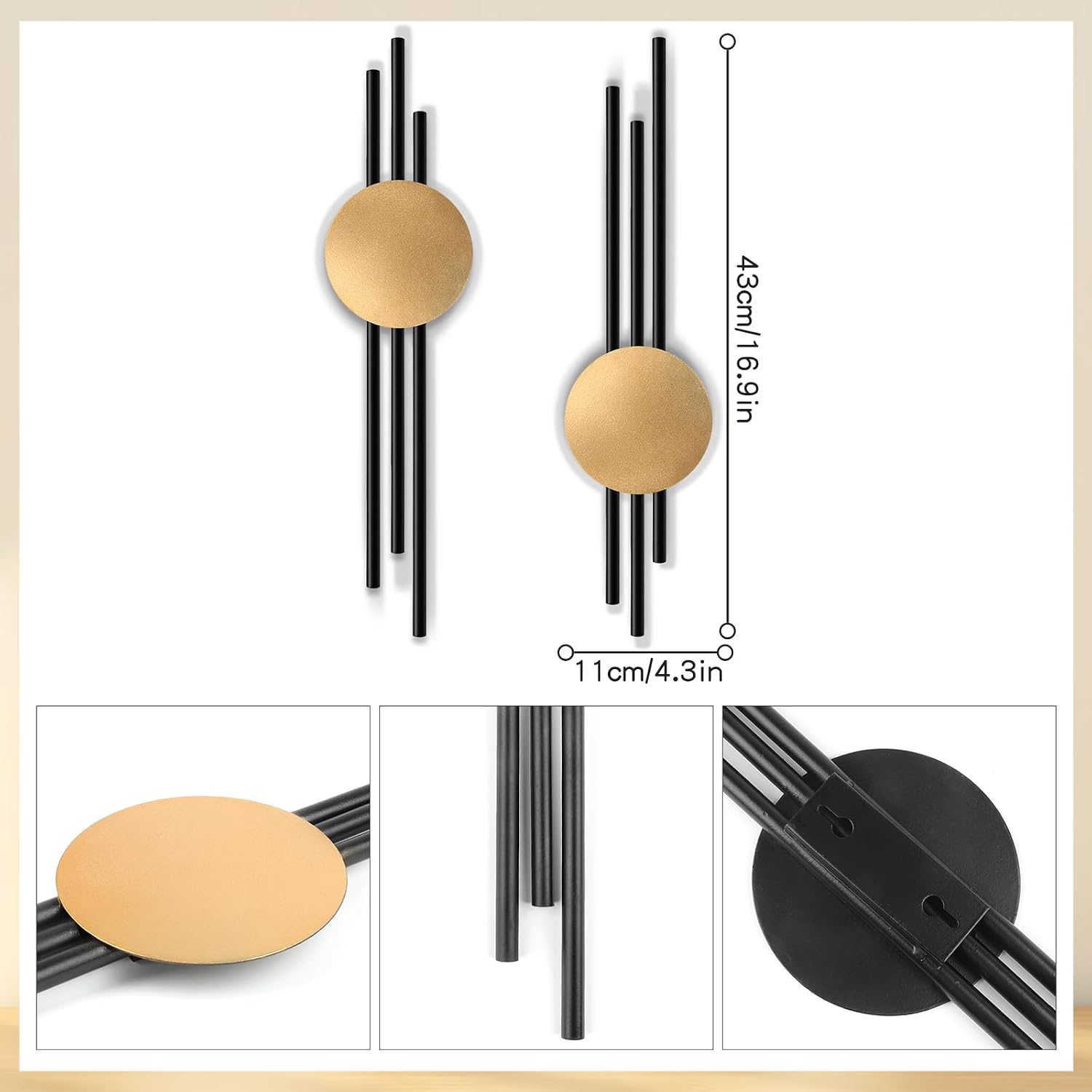 YiYa 2 Stück Metall Wand Dekoration Metall Geometrische Wanddekoration Schwarzes Minimalistische Wanddekoration Vertikale A 2
