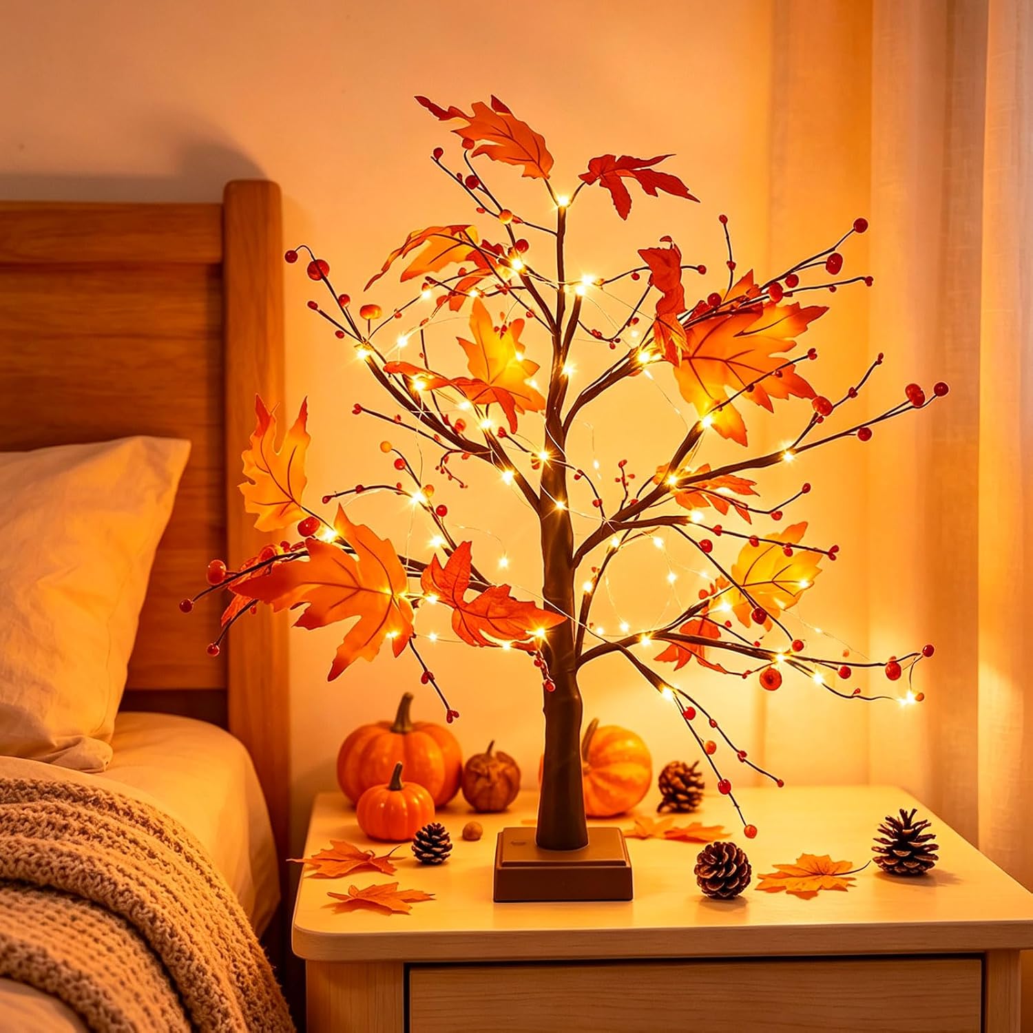 Herbstdeko Ahornblatt Baum mit Lichterketten 61cm 6