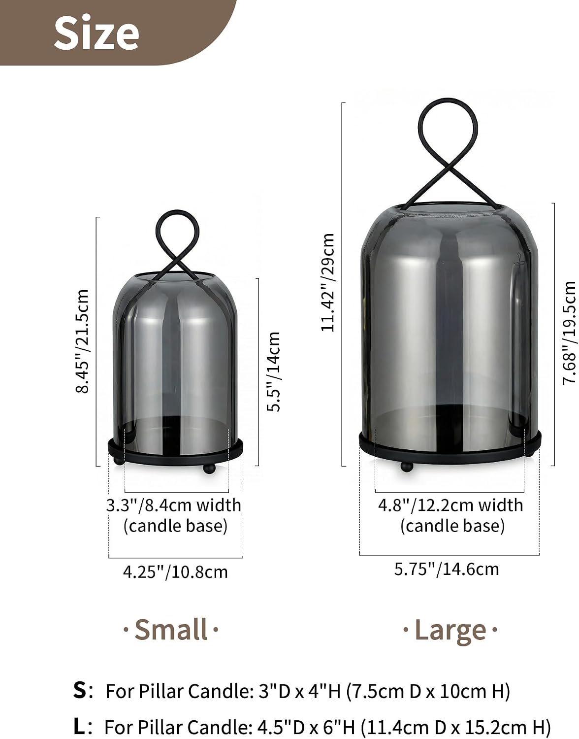 NUPTIO Windlicht Schwarz Wohnzimmer Deko: 2er Kerzenständer Laternen Glas 29cm + 21.5cm Schwarz 4
