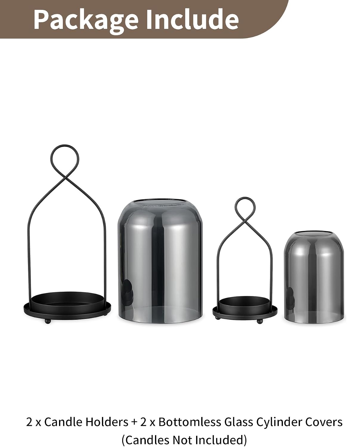 NUPTIO Windlicht Schwarz Wohnzimmer Deko: 2er Kerzenständer Laternen Glas 29cm + 21.5cm Schwarz 7