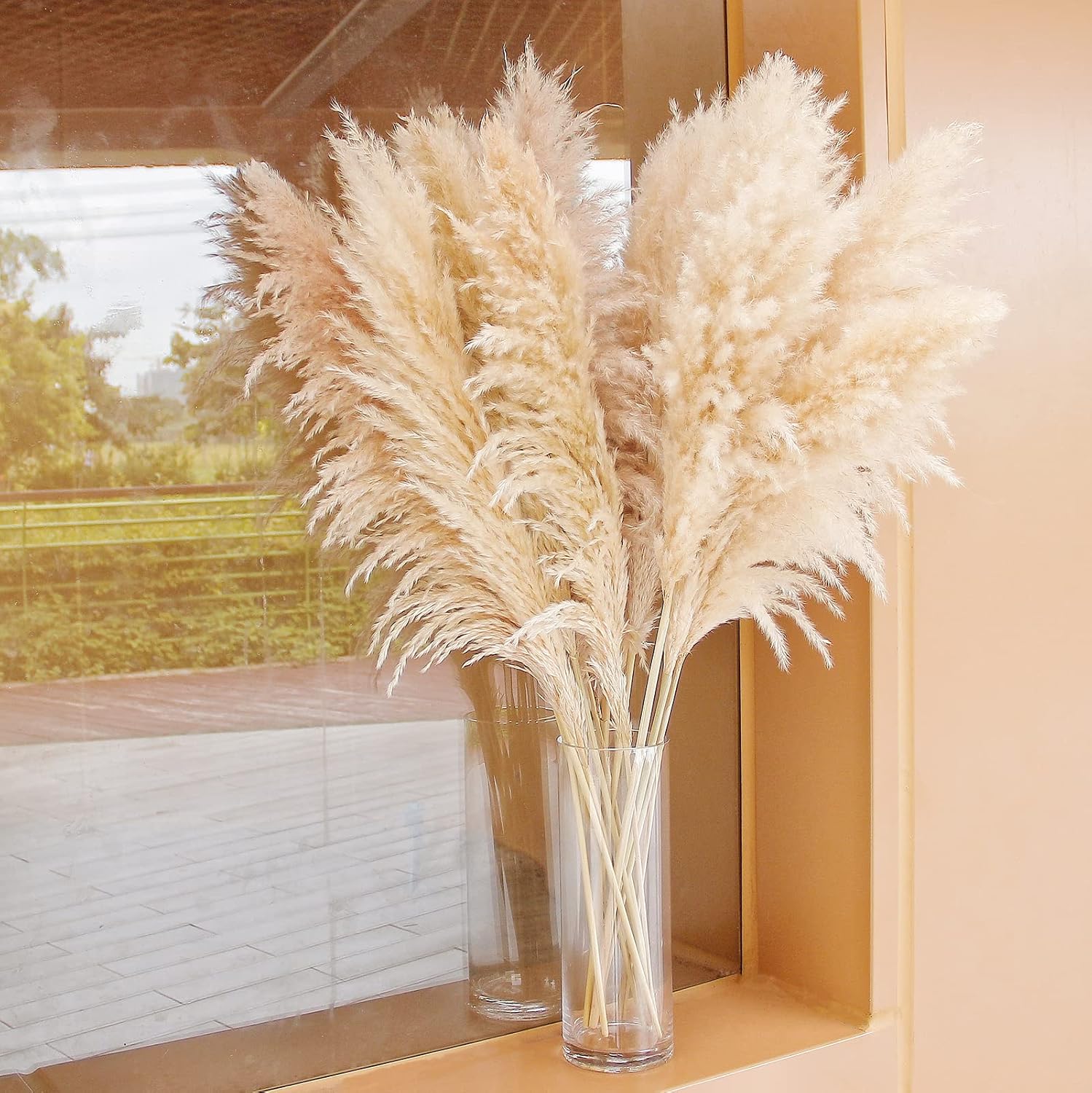 10 Pampas Grass XXL, Deko Gross für Boho DekoWohnzimmer Tisch Schlafzimmer Hochzeits Badezimmer (100cm) 100cm-10-A 5