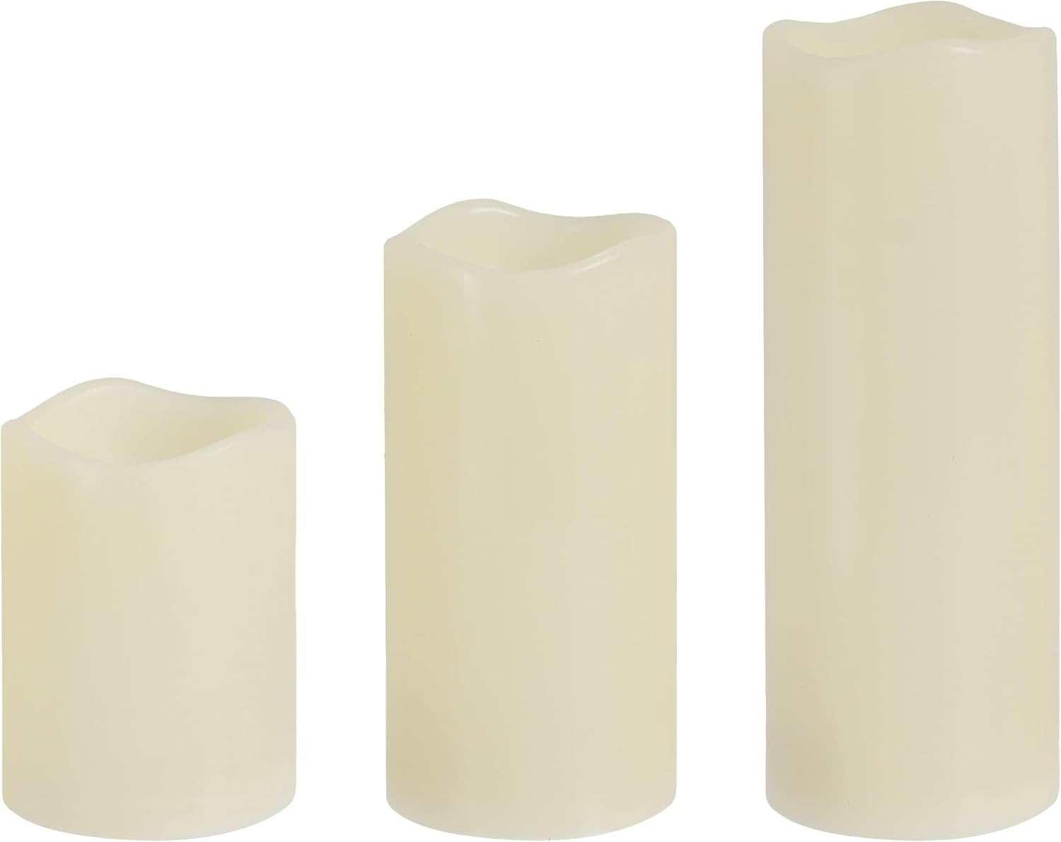 3er Set LED Kerzen Echtwachs-Optik Outdoor | 3 Größen Kunststoff elfenbein | Flackerfunktion warmweiß inkl. 5h Timer batter 9