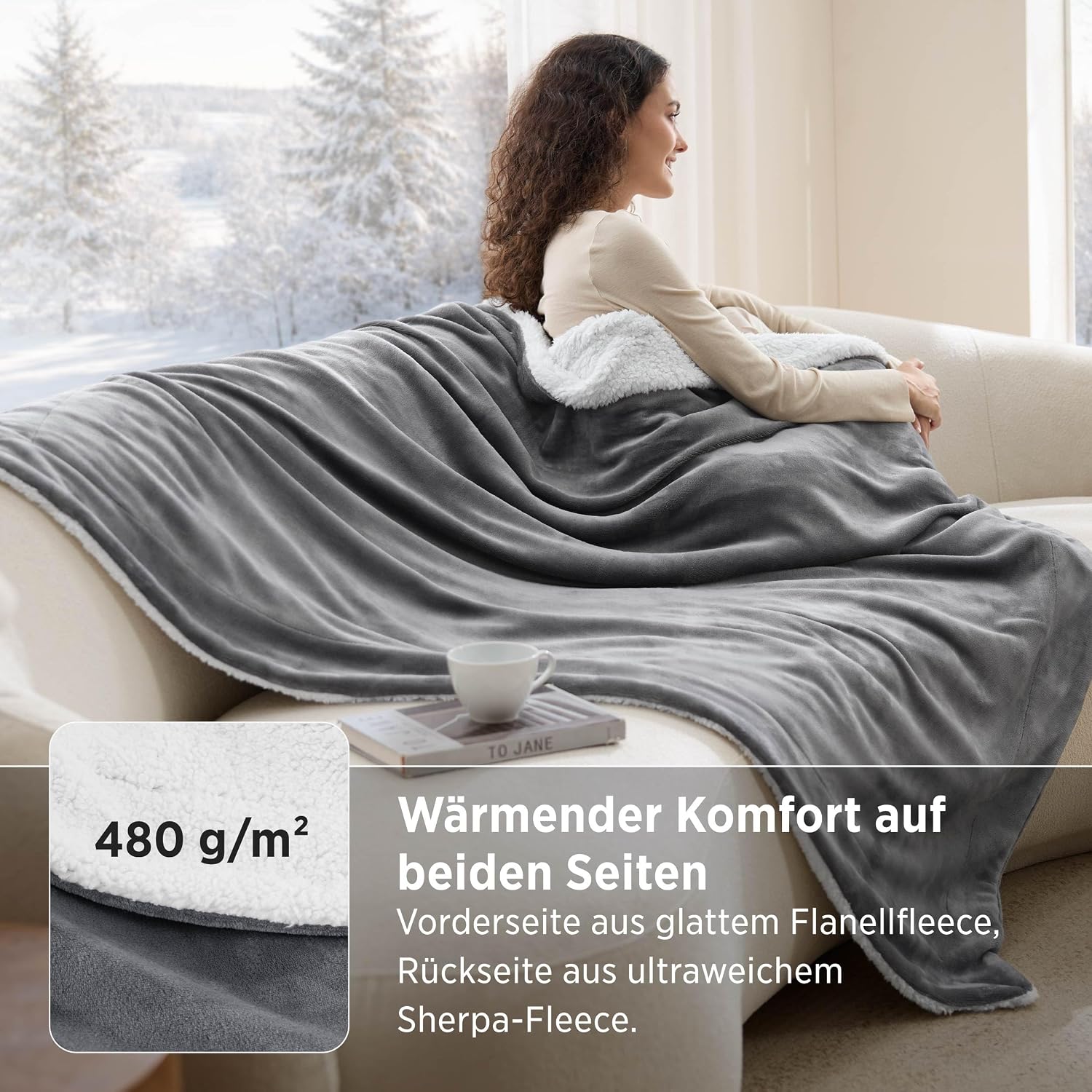 BEDSURE Sherpa Kuscheldecke Flauschig 150x200 - Sofadecke, Grau 01-grau 150 x 200 cm 2