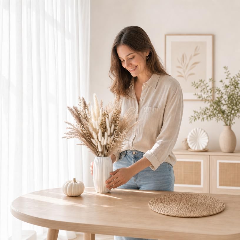 BOSONER Pampasgras Trockenblumen Boho Deko: 80-teiliges Trockenblumenstrauß Set mit natürlichen getrockneten Pampas Gras Pl 5