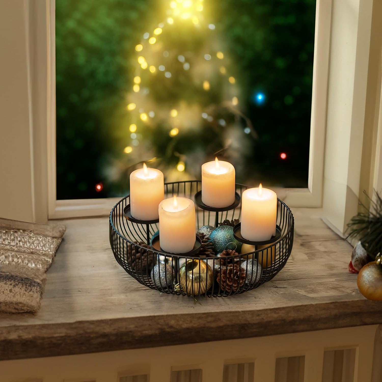 Sziqiqi Adventskranz Modern Metall Schwarz, 30cm Rund Gestell 4