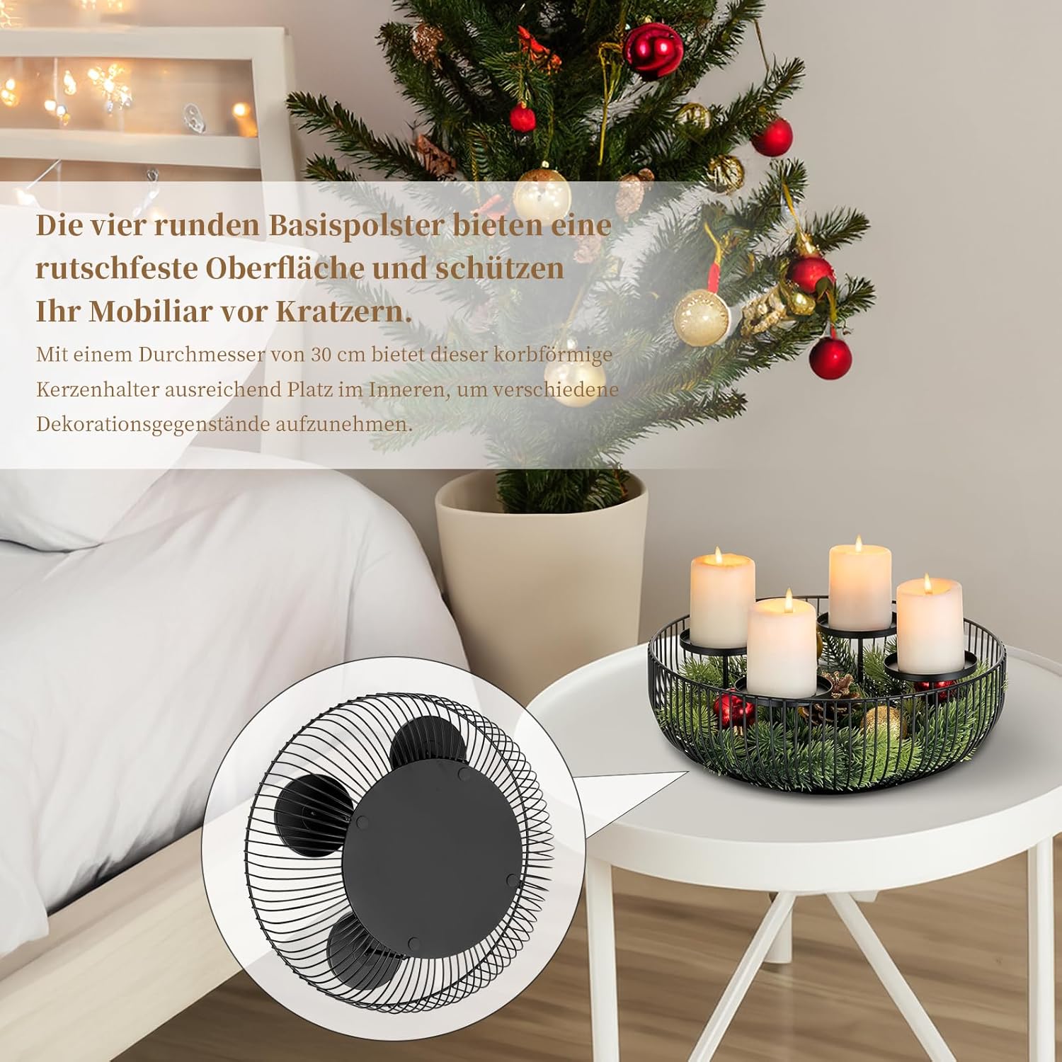 Sziqiqi Adventskranz Modern Metall Schwarz, 30cm Rund Gestell 5