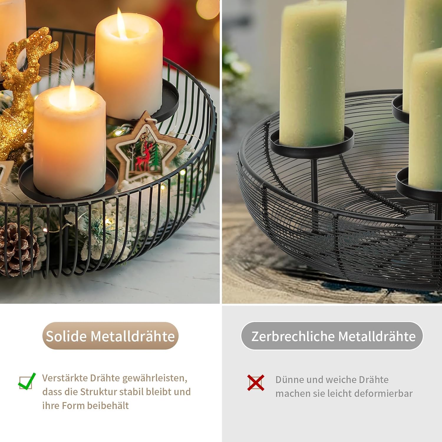 Sziqiqi Adventskranz Modern Metall Schwarz, 30cm Rund Gestell 6
