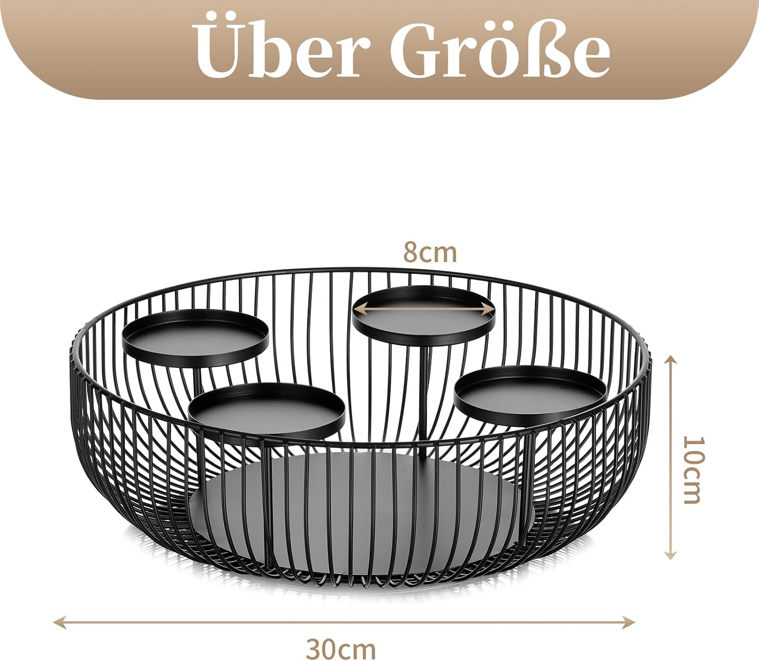 Sziqiqi Adventskranz Modern Metall Schwarz, 30cm Rund Gestell 7