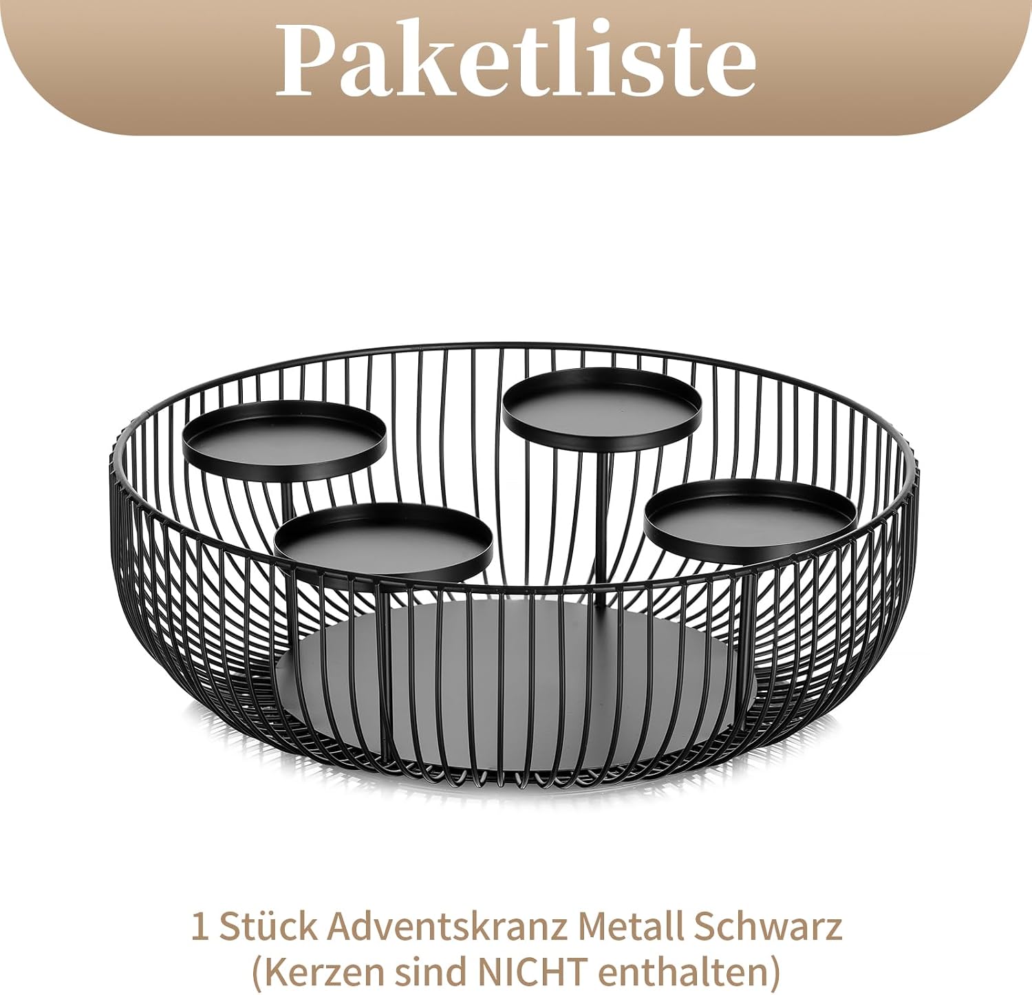 Sziqiqi Adventskranz Modern Metall Schwarz, 30cm Rund Gestell 8