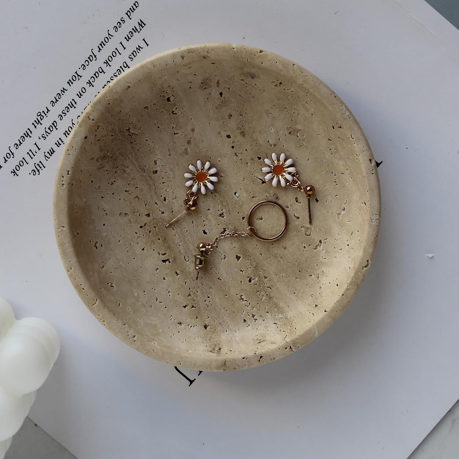 Schmuckschale aus natürlichem Marmor, Travertin, 14 cm, Schmuckschale für Ringe, Ohrringe, Geschenk für Frau, Tochter (Beig 3