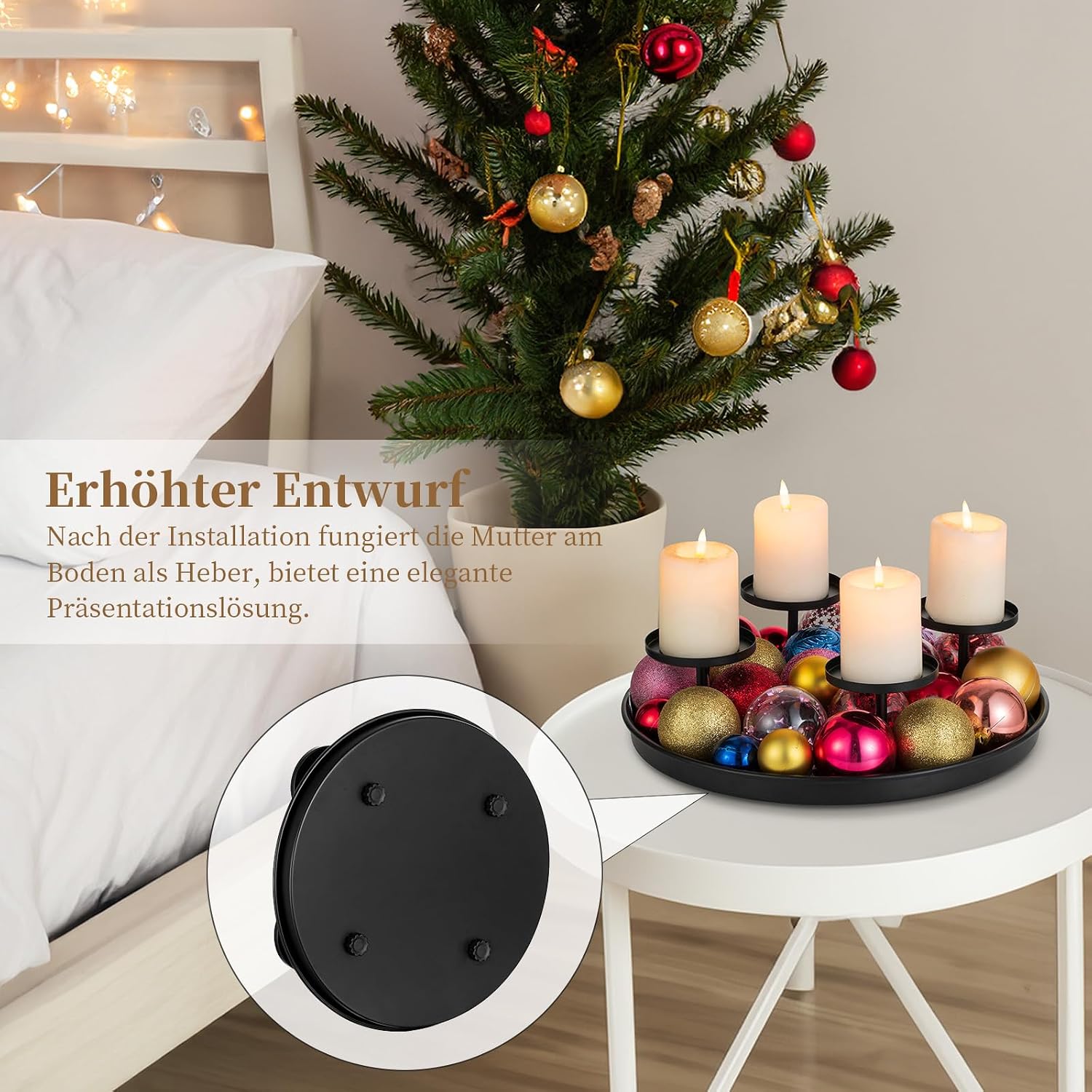 Sziqiqi Adventskranz Modern Metall Schwarz, 30cm Rund Tablett 5
