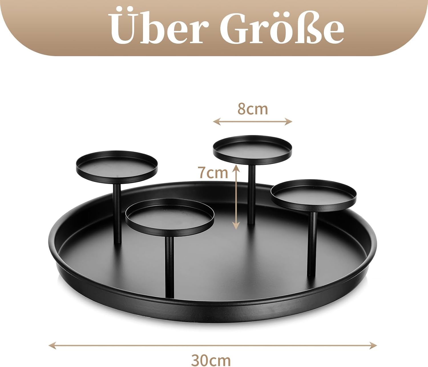 Sziqiqi Adventskranz Modern Metall Schwarz, 30cm Rund Tablett 6