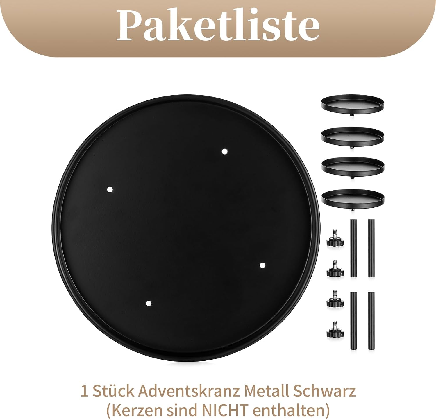 Sziqiqi Adventskranz Modern Metall Schwarz, 30cm Rund Tablett 8
