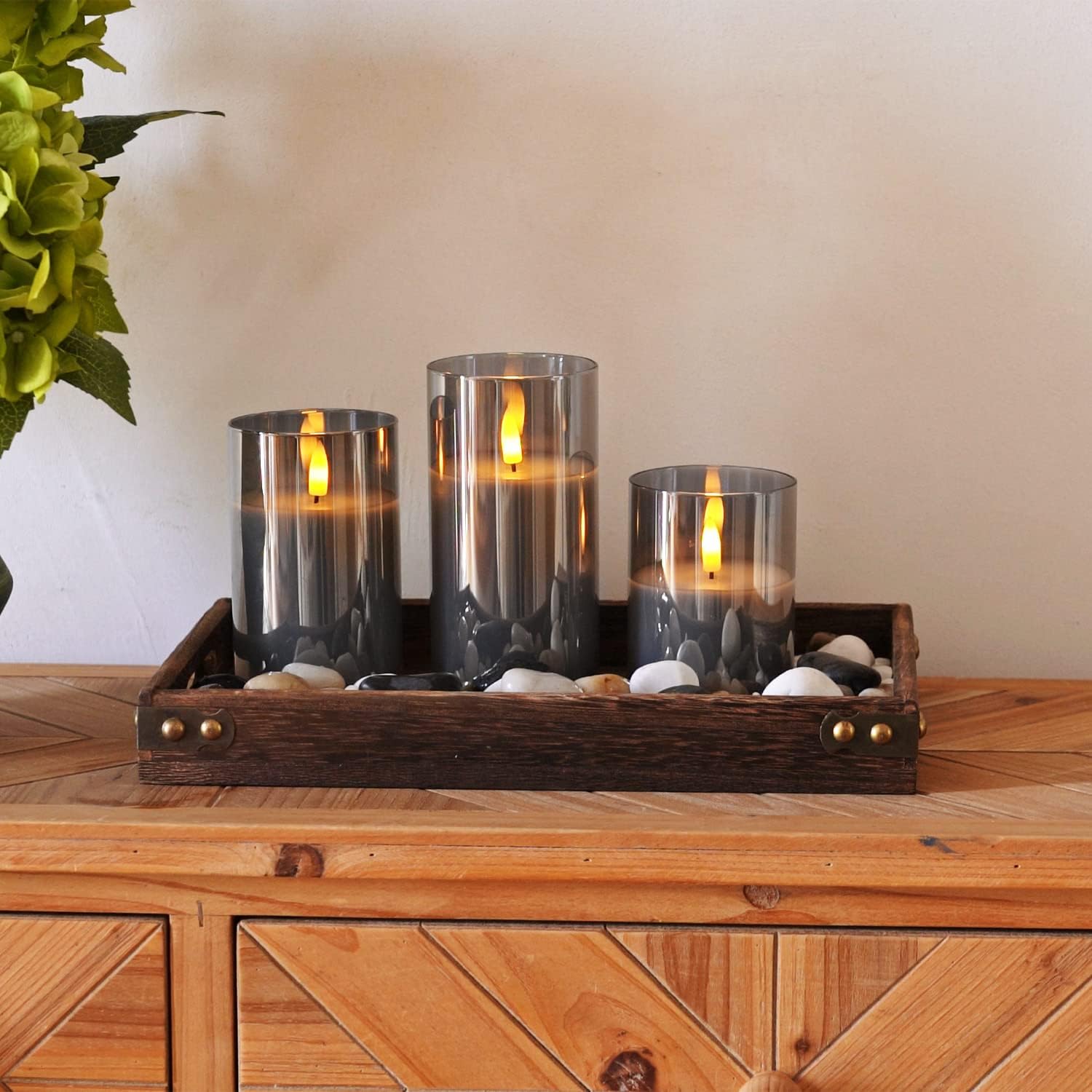 Homemory Grau Glas Flammenlose Kerzen, Batteriebetriebene LED Stumpenkerzen mit Fernbedienung und Timer, Elektrische Kerzen 5