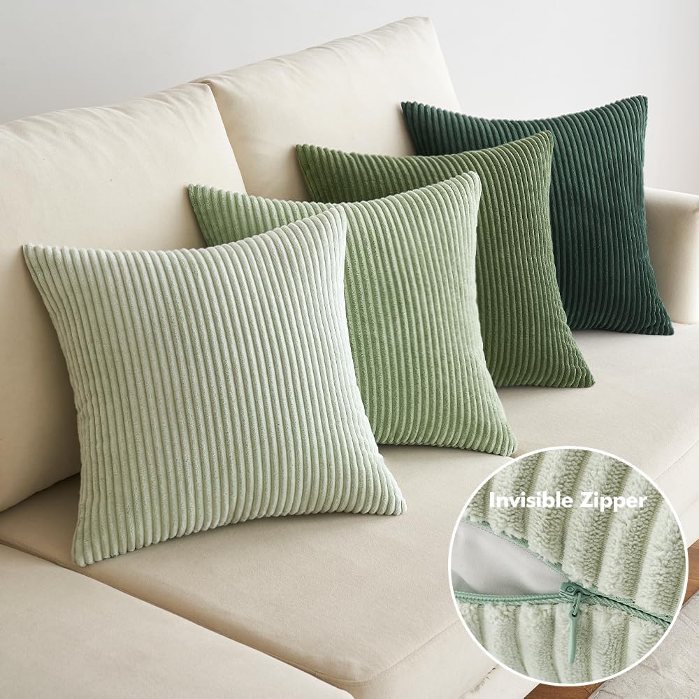 EMEMA Kissenbezug 50x50 Kordsamt Salbeigrün Serie Sofakissen 4er Set 50 x 50 cm, 4 Stück Salbeigrüne Serie 4