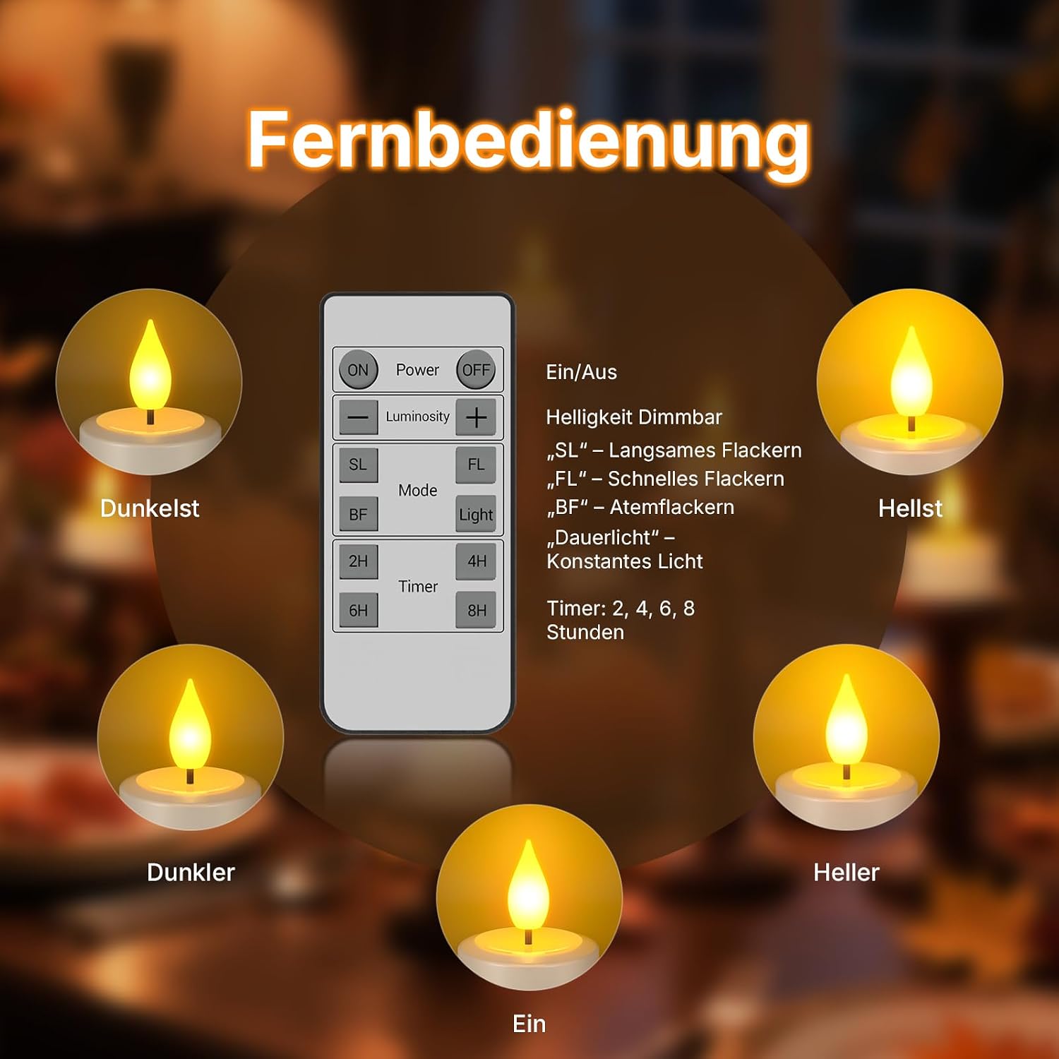 SoulBay LED Teelichter Wiederaufladbar mit Fernbedienung &amp; Timer, 12er Set Weiß 3
