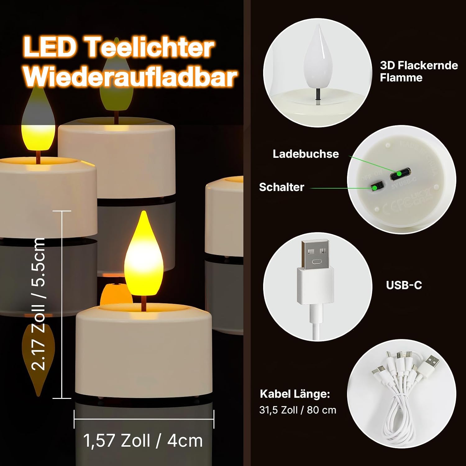 SoulBay LED Teelichter Wiederaufladbar mit Fernbedienung &amp; Timer, 12er Set Weiß 8