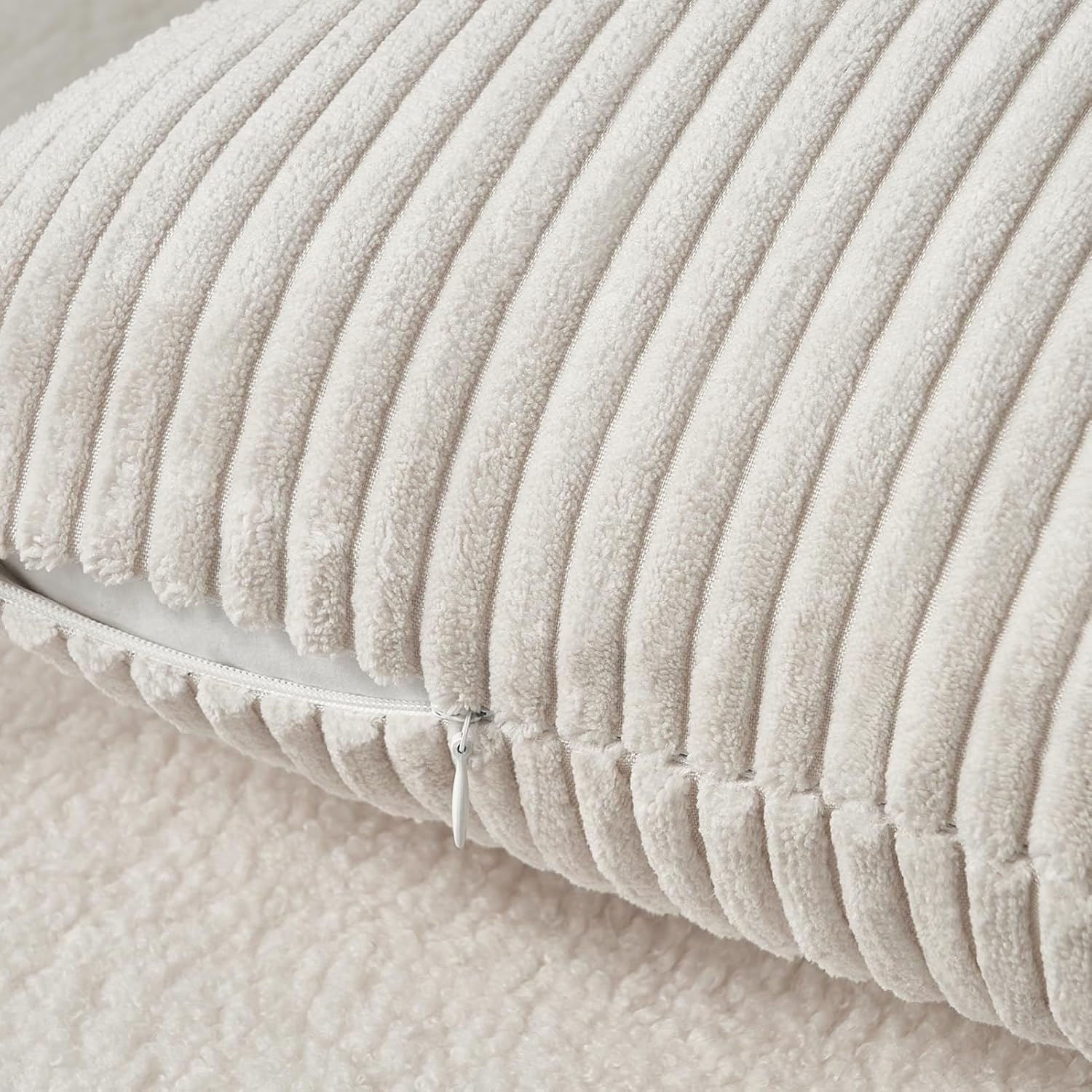 Topfinel 2er Set Kissenbezug 50x50 creme Kordsamt gestreiftes Muster Kissenbezüge Kissenhülle Dekokissen Sofakissen Couchki 3