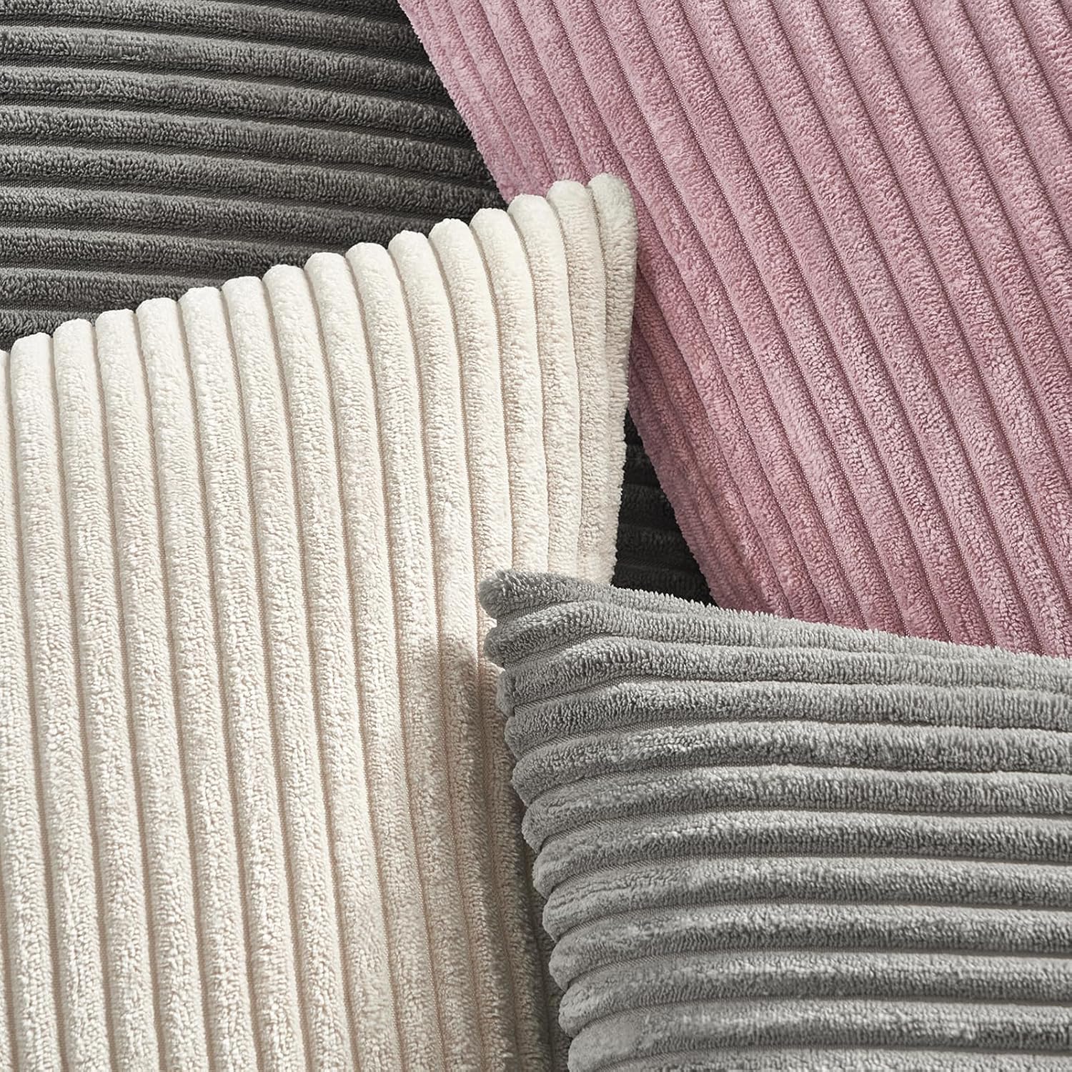 Topfinel 2er Set Kissenbezug 50x50 creme Kordsamt gestreiftes Muster Kissenbezüge Kissenhülle Dekokissen Sofakissen Couchki 4
