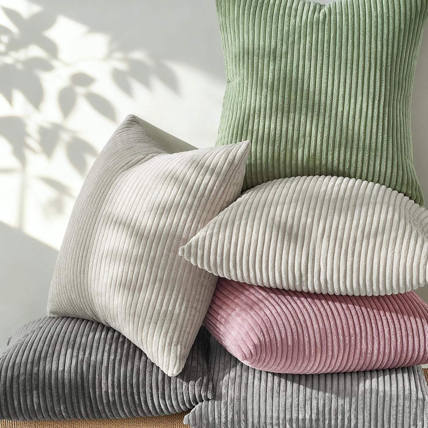 Topfinel 2er Set Kissenbezug 50x50 creme Kordsamt gestreiftes Muster Kissenbezüge Kissenhülle Dekokissen Sofakissen Couchki 5