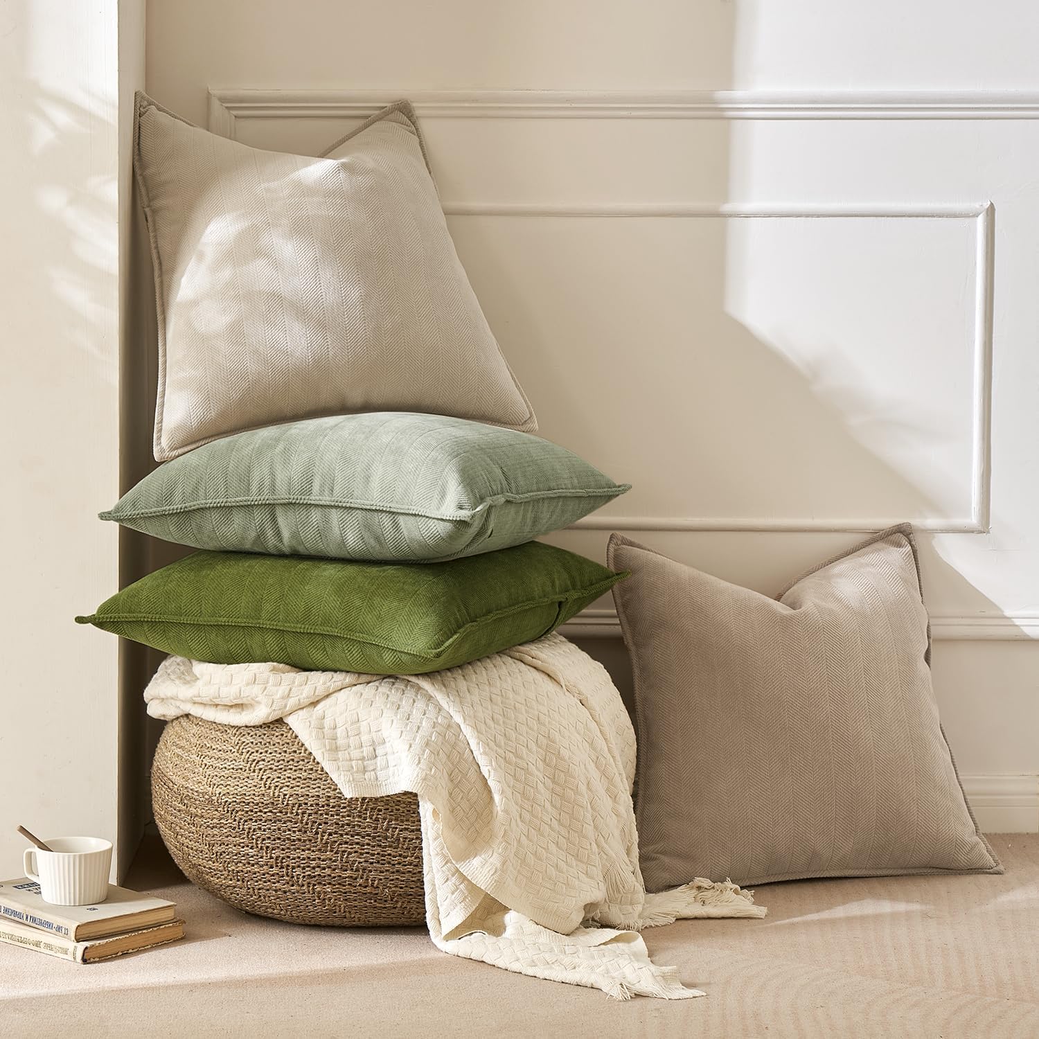 MIULEE 2er Kissenbezug 50x50 Beige Chenille Kissenhülle zierkissen 50 x 50 cm, 2 Stück Beige 4