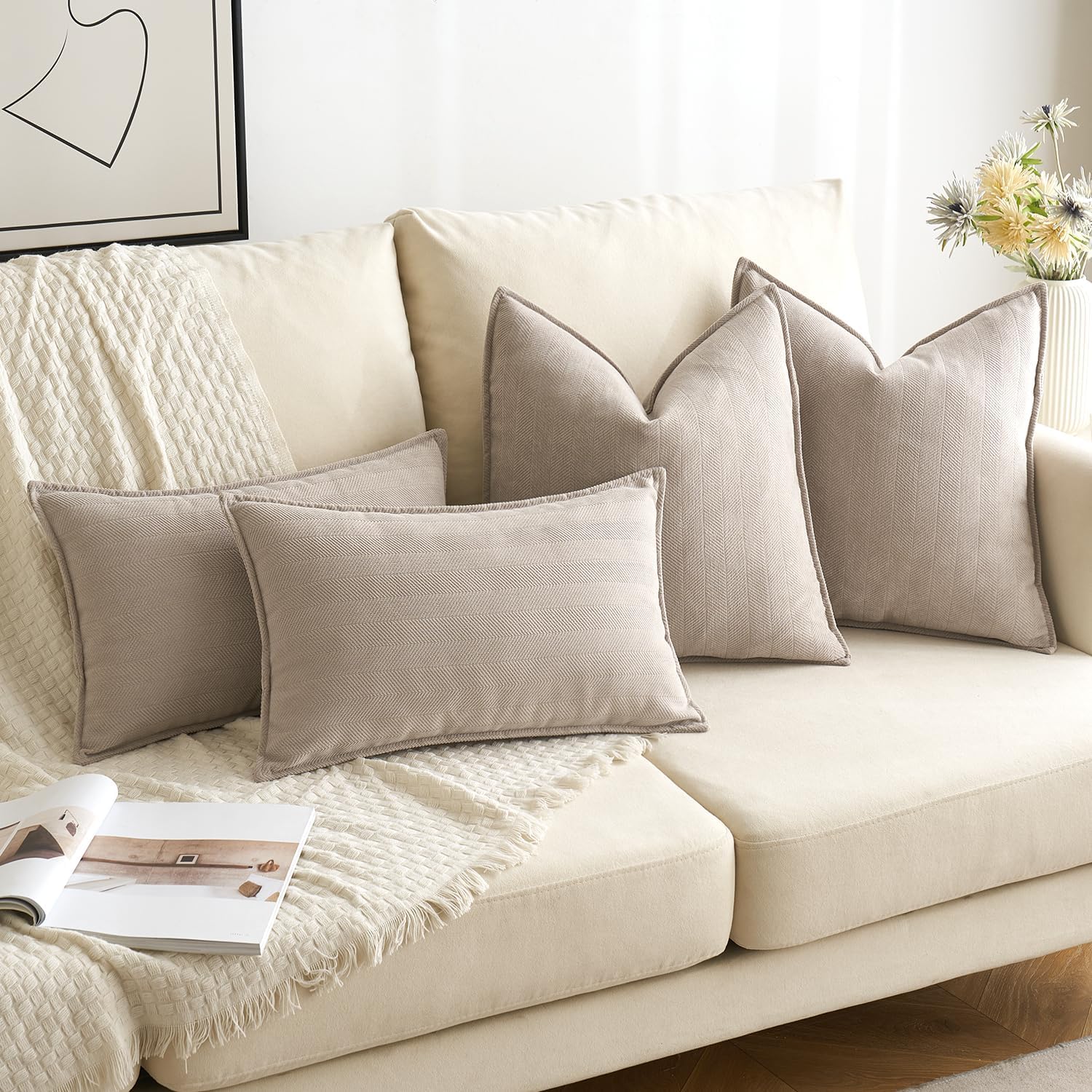 MIULEE 2er Kissenbezug 50x50 Beige Chenille Kissenhülle zierkissen 50 x 50 cm, 2 Stück Beige 7