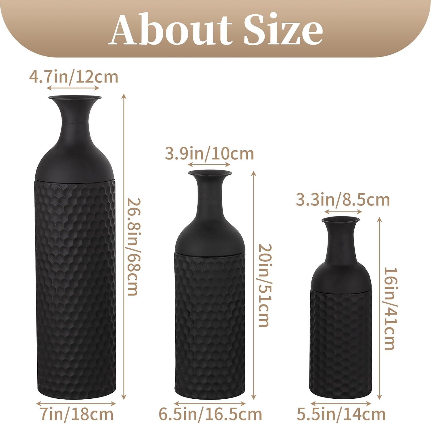 Sziqiqi Metall Schwarz Bodenvase Groß: Große Vasen Boden für Pampas 3er Schwarz 3pcs 6