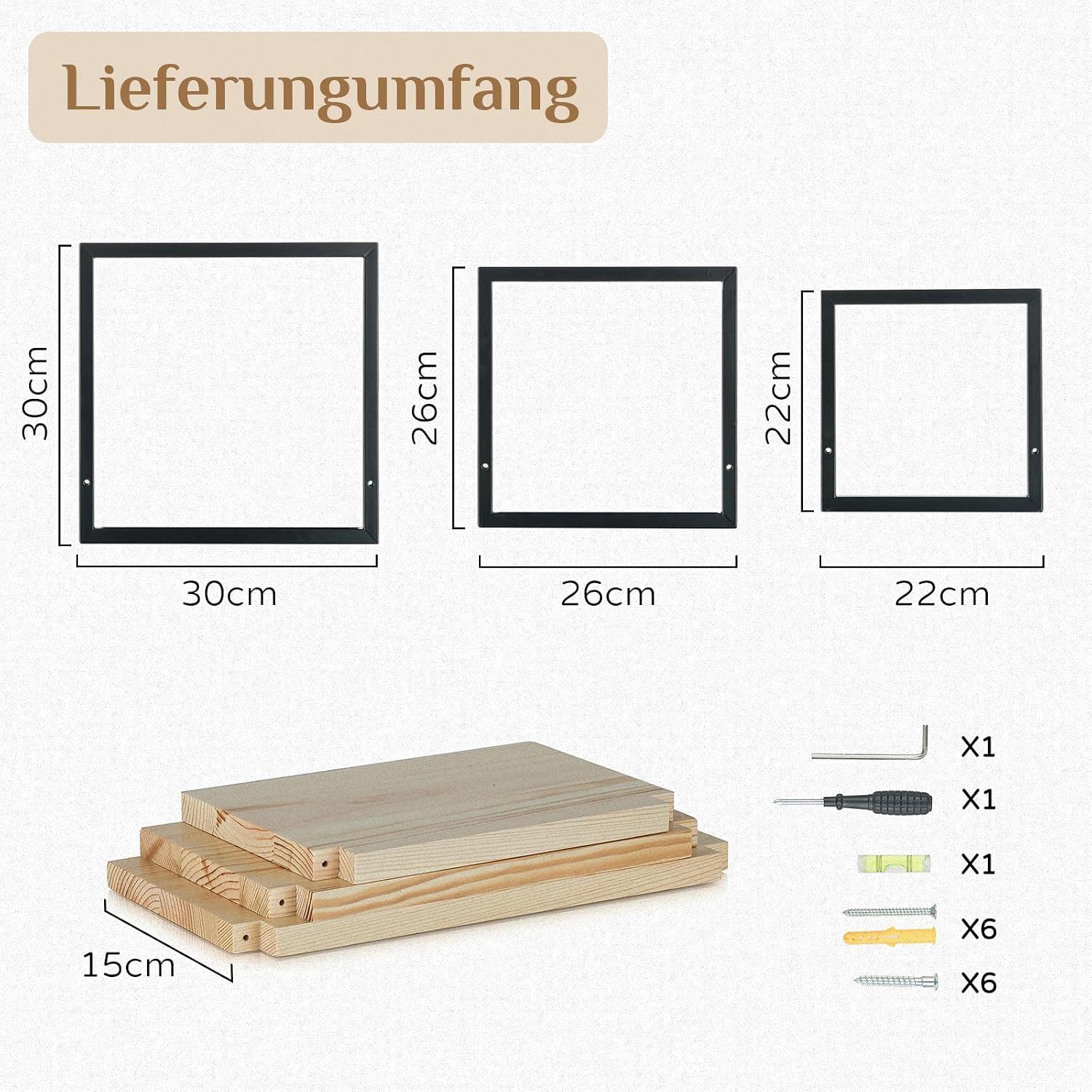 Wandregal Holz Wanddeko Wohnzimmer, 3er Set Kleines Regal Wand Natur 2
