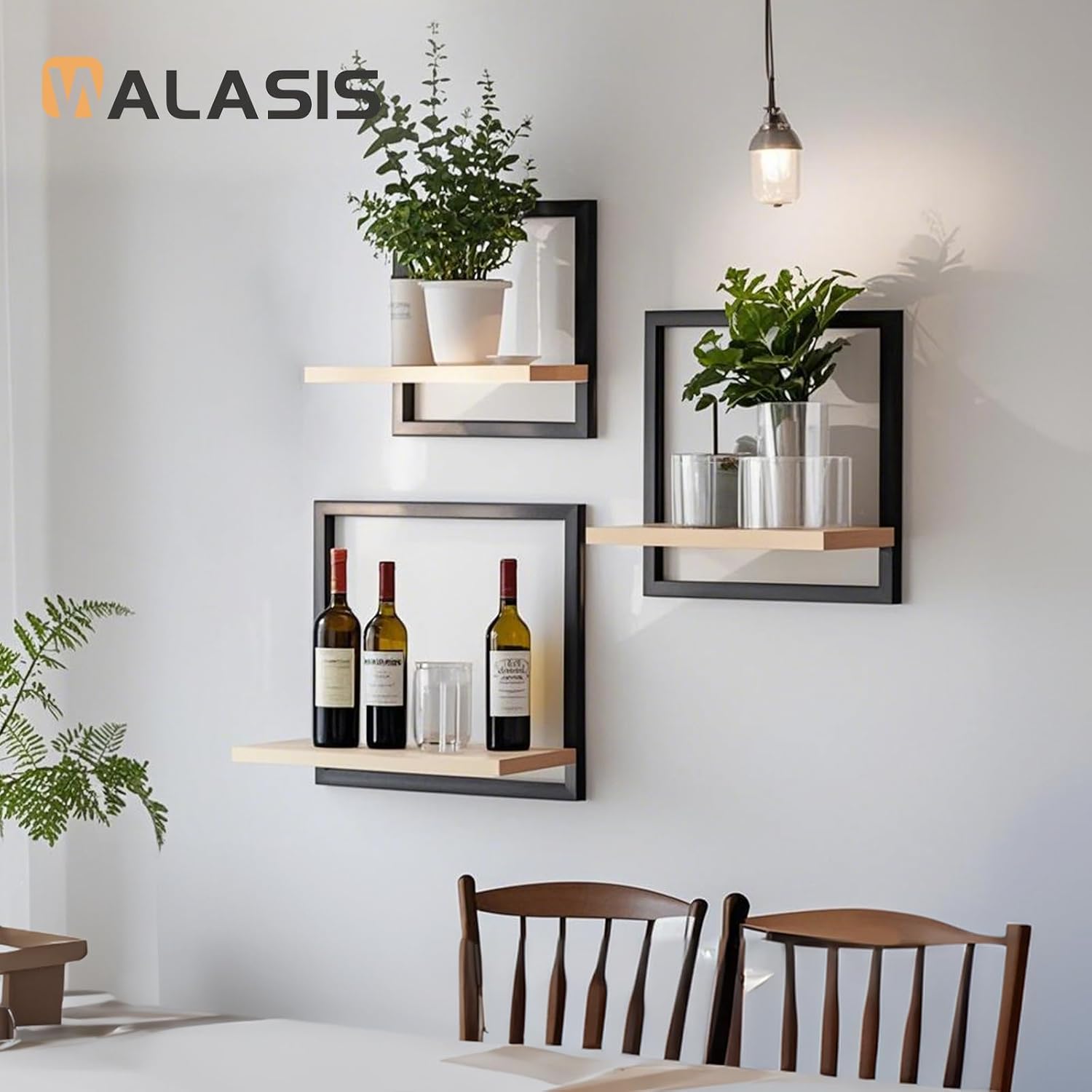 Wandregal Holz Wanddeko Wohnzimmer, 3er Set Kleines Regal Wand Natur 4