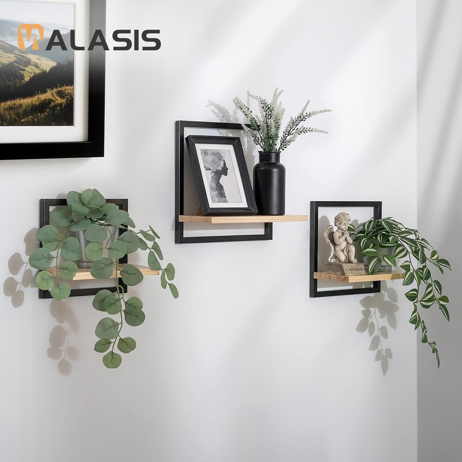 Wandregal Holz Wanddeko Wohnzimmer, 3er Set Kleines Regal Wand Natur 5