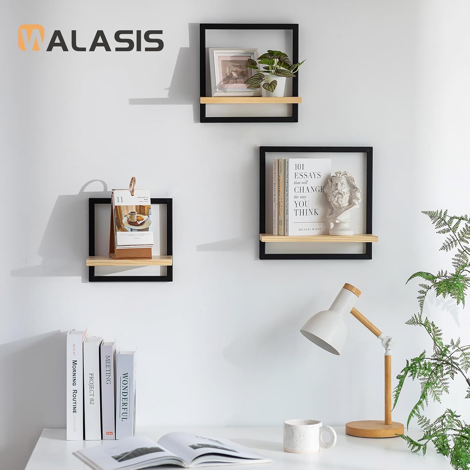 Wandregal Holz Wanddeko Wohnzimmer, 3er Set Kleines Regal Wand Natur 6