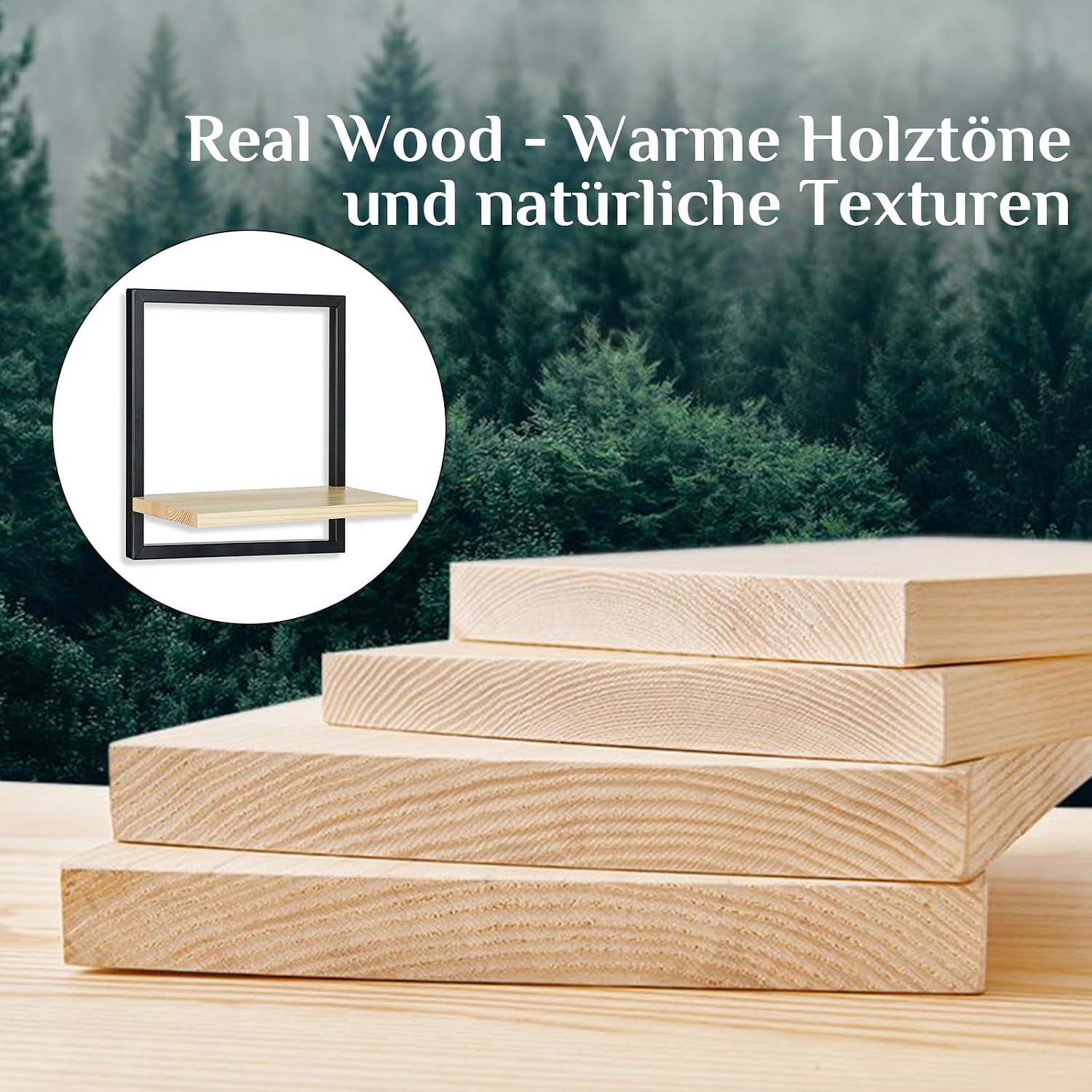 Wandregal Holz Wanddeko Wohnzimmer, 3er Set Kleines Regal Wand Natur 7