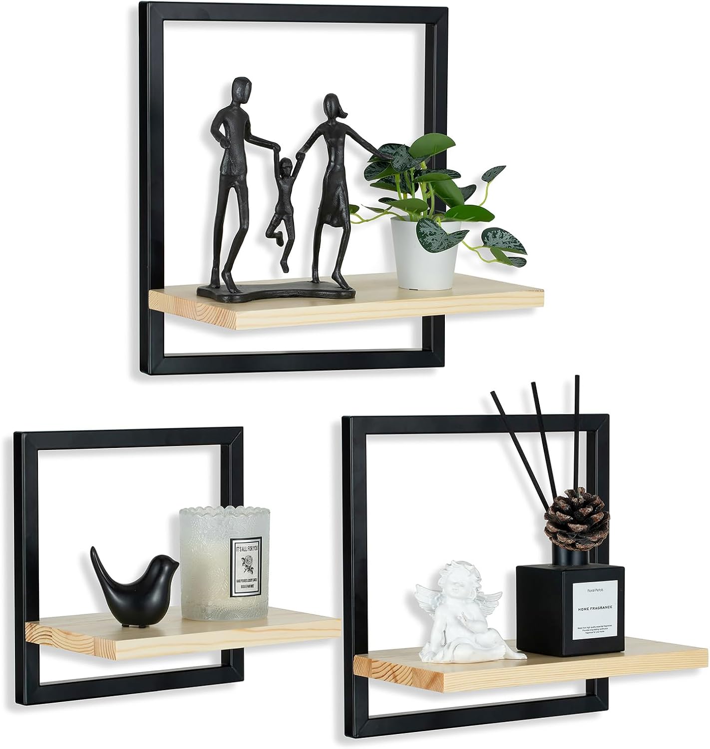 Wandregal Holz Wanddeko Wohnzimmer, 3er Set Kleines Regal Wand Natur 8