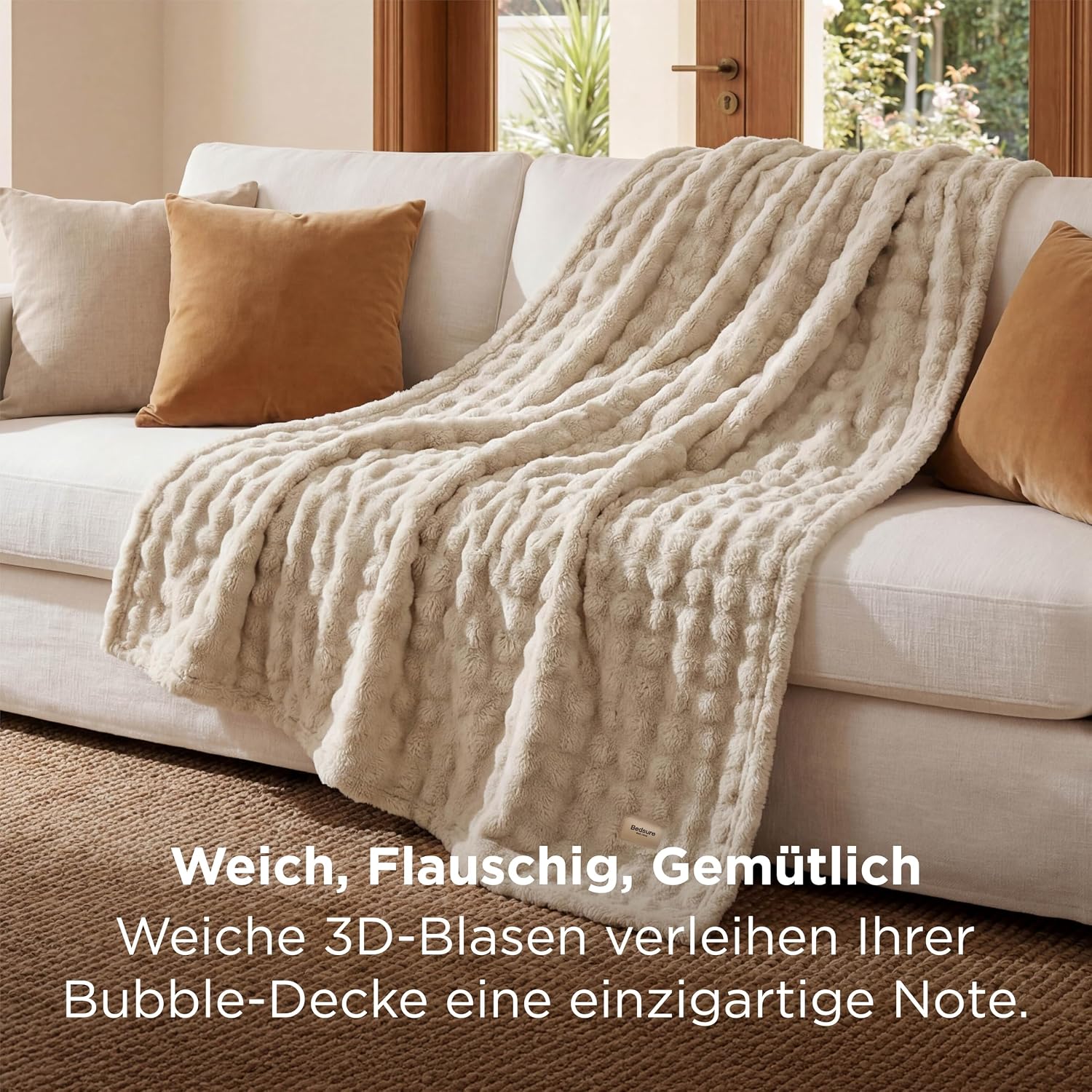 BEDSURE Kuscheldecke Flauschig Bubble Decke - Beige, 150x200 cm Beige 150 x 200 cm 3