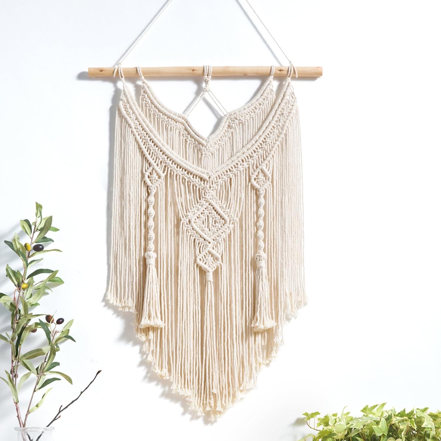 Mkouo Makramee Wandbehang Boho Deko Gewebte Wanddeko, 43cm (W) x 66cm (L) 2