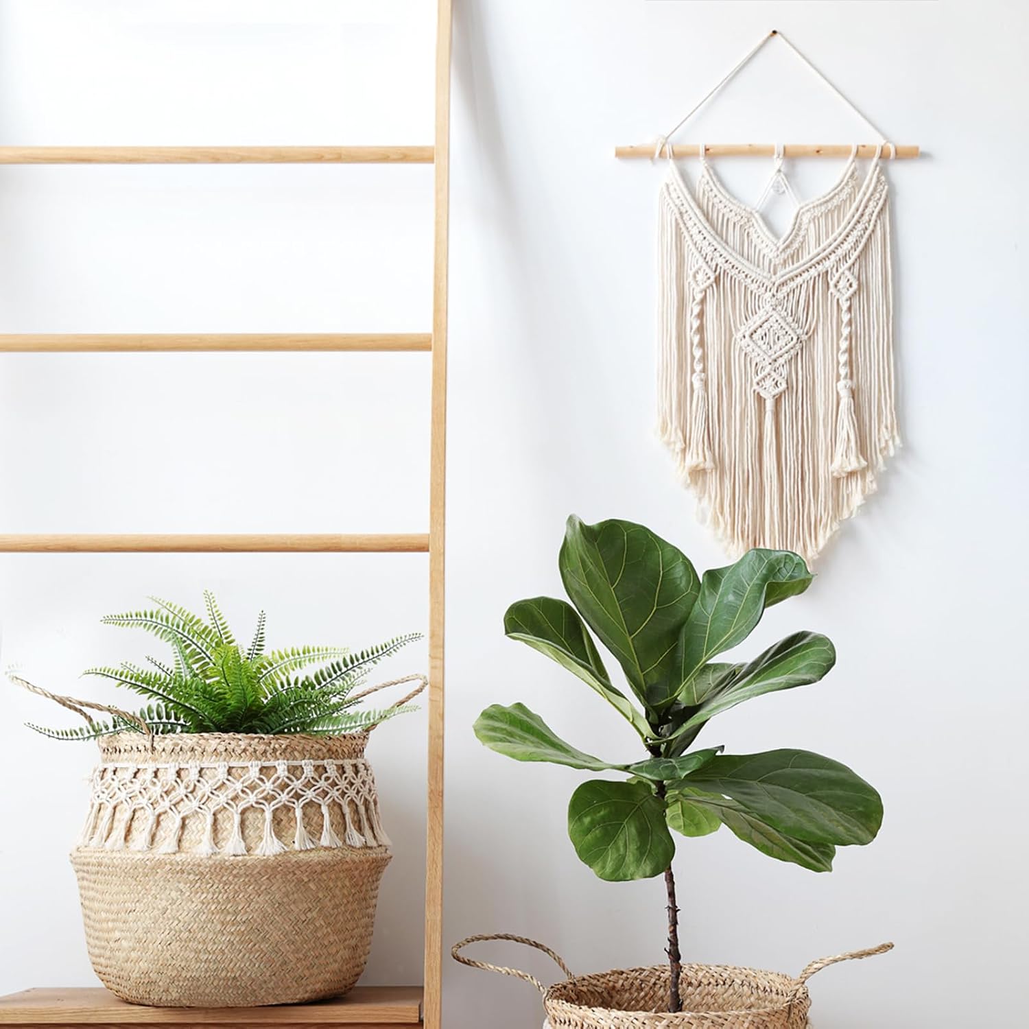Mkouo Makramee Wandbehang Boho Deko Gewebte Wanddeko, 43cm (W) x 66cm (L) 5