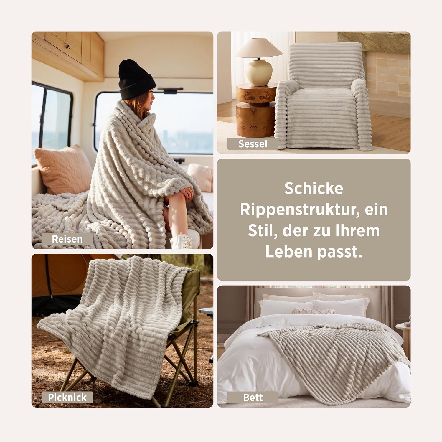 BEDSURE Kuscheldecke 150x200 Zimmer Deko - Tagesdecke, Beige 10-beige 150 x 200 cm 6