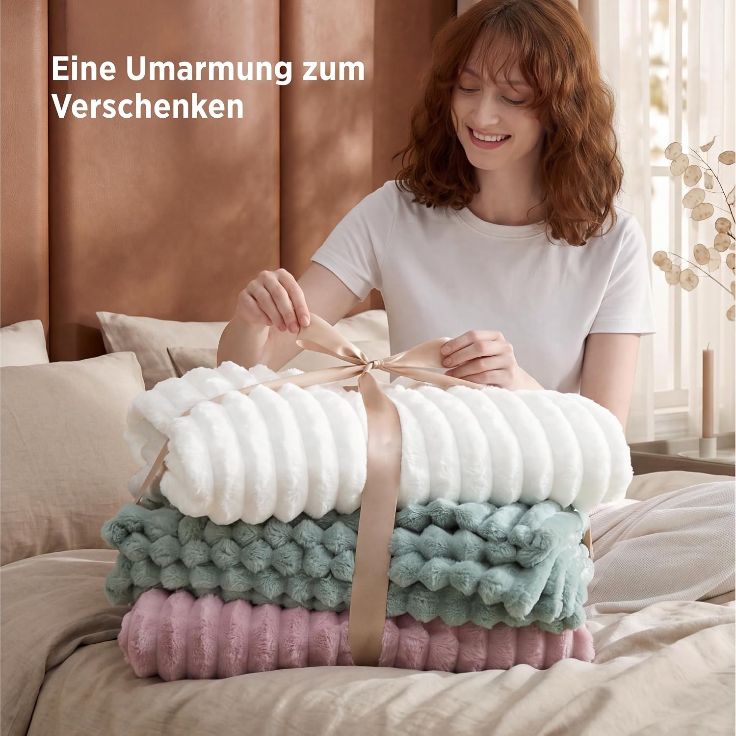 BEDSURE Kuscheldecke 150x200 Zimmer Deko - Tagesdecke, Beige 10-beige 150 x 200 cm 7